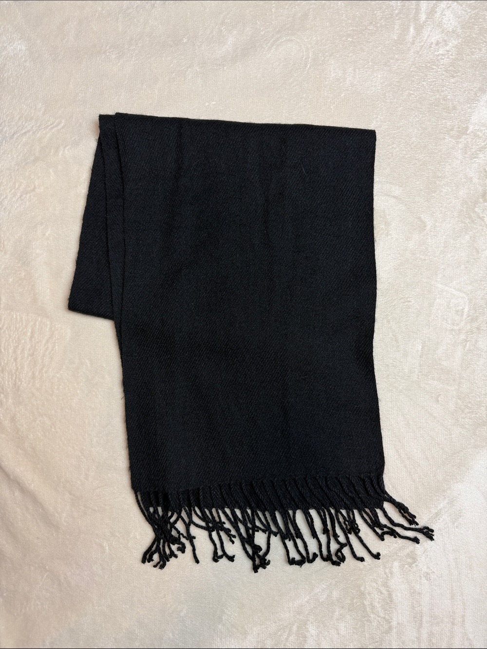 Glacier’s Edge Black Acrylic and Wool Scarf with Fringe